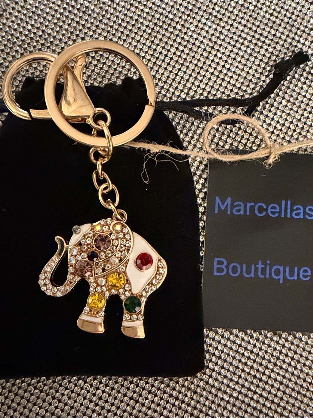 Gold-Tone Multicolor Crystal Elephant Keychain charm